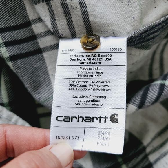 Carhartt Twilight Relaxed 3/4 Sleeve Plaid Flannel Button Down Shirt Size Small - Picture 7 of 9